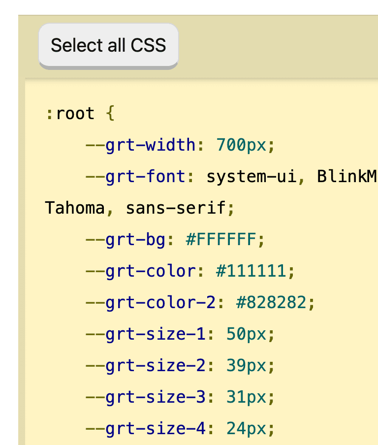 GRT CSS custom properties