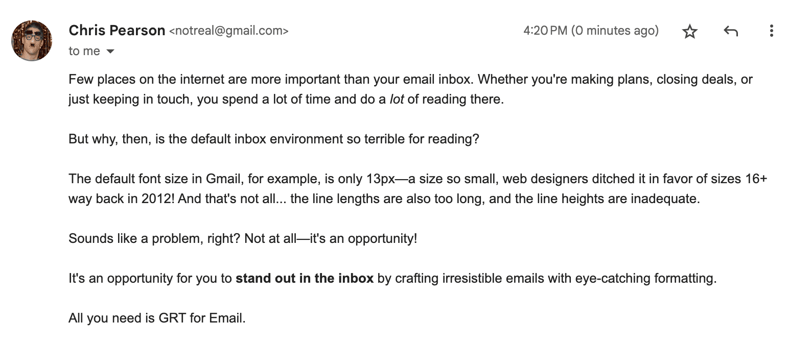 default email formatting in Gmail